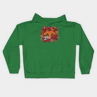 fox flowers hand drawn Kids Hoodie